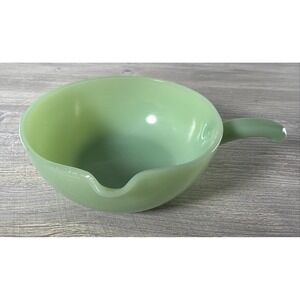 Vtg Fire King Oven Ware Green Jadeite Glass Skillet Soup Bowl Spout & Handle USA